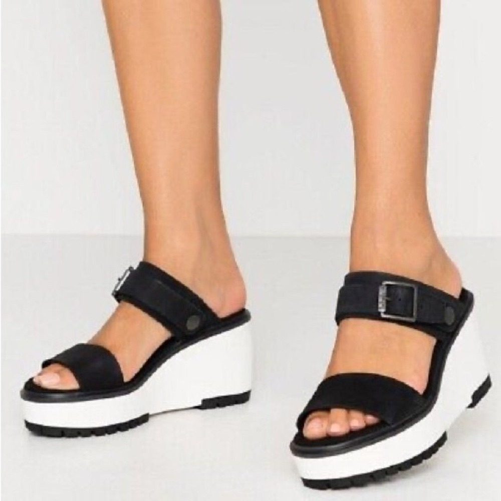 Timberland New Size 8.5M Koralyn Sporty Wedge Sandals in Nubuck Black